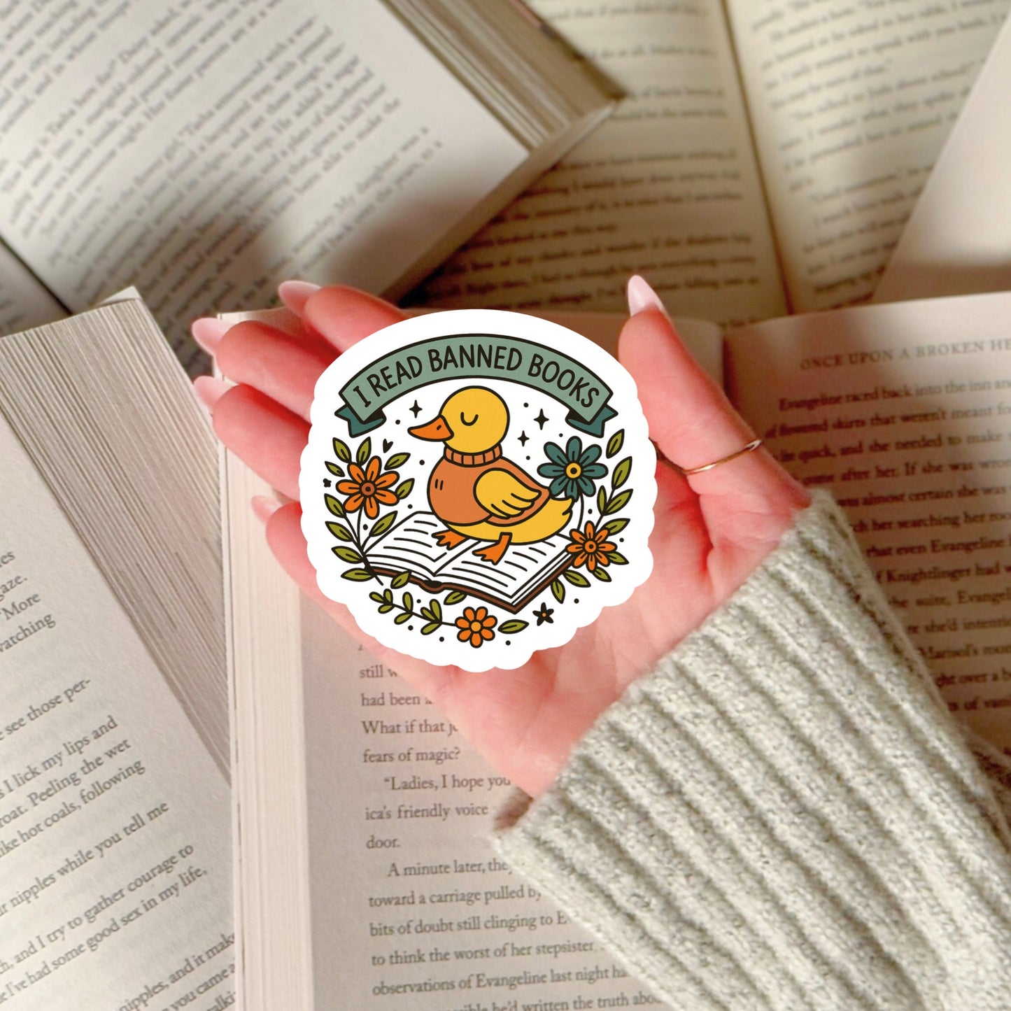 I Read Banned Books Book Reader Sticker – 3" Waterproof Bookish Sticker with Holo Overlay – Reading, Book, Book Lover, Bookstore Merch