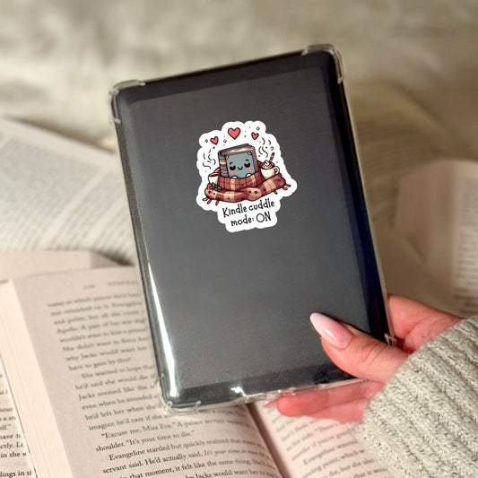 Kindle Cuddle Mode ON Book Reader Sticker – 3" Waterproof Bookish Sticker with Holo Overlay – Reading, Books, Book Lover, Bookstore Merch