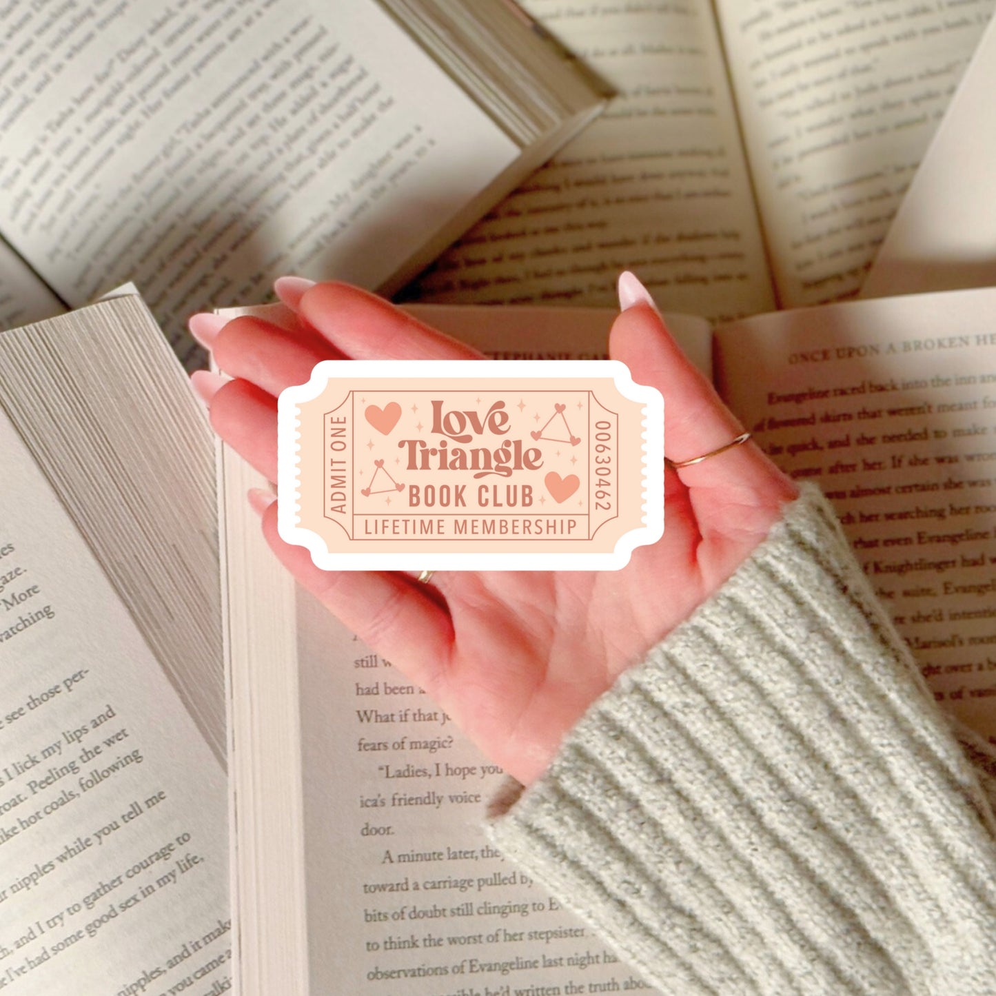 Love Triangle Book Club Book Reader Sticker – 3" Waterproof Bookish Sticker with Holo Overlay – Reading, Books, Book Lover, Bookstore