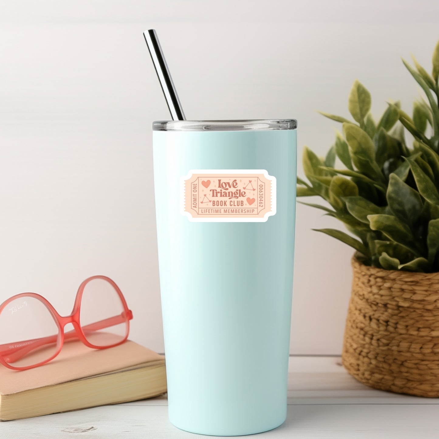 Love Triangle Book Club Book Reader Sticker – 3" Waterproof Bookish Sticker with Holo Overlay – Reading, Books, Book Lover, Bookstore