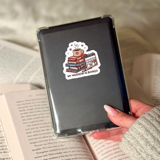 My Weekend is Booked Kawaii Book Reader Sticker – 3" Waterproof Bookish Sticker with Holo Overlay – Reading, Books, Reader Gift, Book Lover