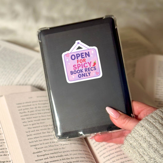 Open For Spicy Book Recs Only Book Reader Sticker – 3" Waterproof Bookish Sticker with Holo Overlay – Reading, Books, Book Lover