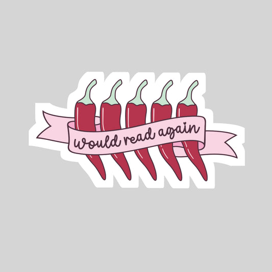 5 Peppers! Would Read Again! Book Reader Sticker – 3" Waterproof Bookish Sticker with Holo Overlay – Reading, Books, Spicy Romance, Bookstore