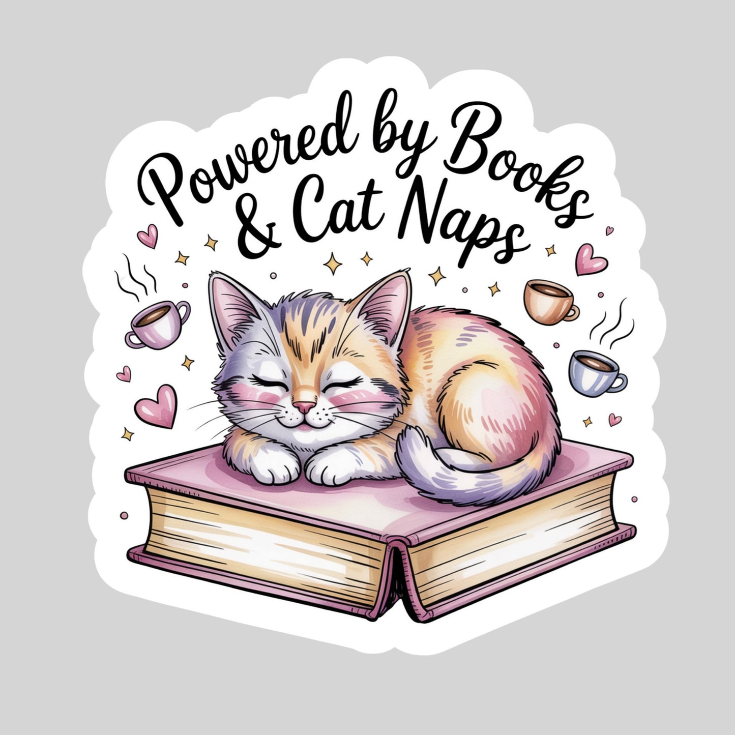 Powered By Books and Cat Naps Book Reader Sticker – 3" Waterproof Bookish Sticker with Holo Overlay – Reading, Books, Reader, Book Lover