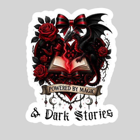 Powered by Magic and Dark Stories Book Reader Sticker – 3" Waterproof Bookish Sticker with Holo Overlay – Reading, Books, Book Lover