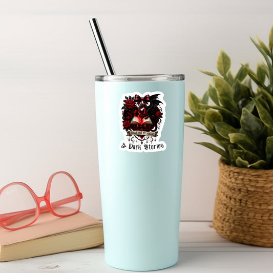 Powered by Magic and Dark Stories Book Reader Sticker – 3" Waterproof Bookish Sticker with Holo Overlay – Reading, Books, Book Lover