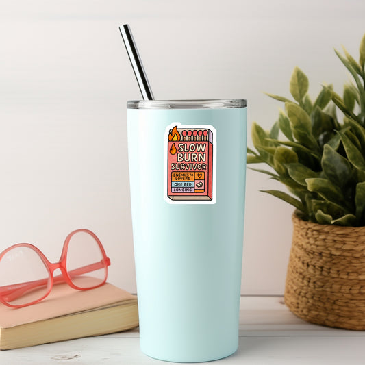 Slow Burn SurvivorBook Reader Sticker – 3" Waterproof Bookish Sticker with Holo Overlay – Reading, Books, Reader Gift, Book Lover, Bookstore