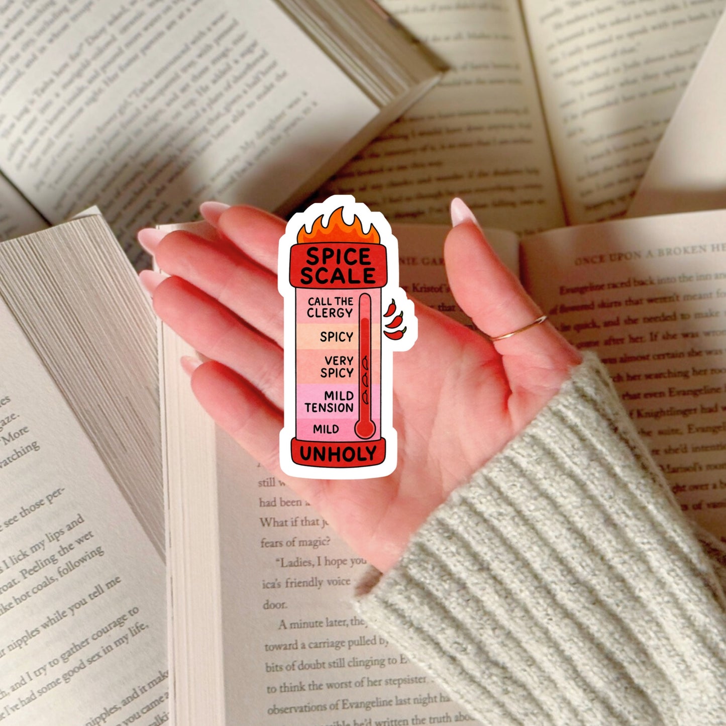 Spice Scale Romance Book Reader Sticker – 3" Waterproof Bookish Sticker with Holo Overlay – Reading, Books, Book Lover, Bookstore