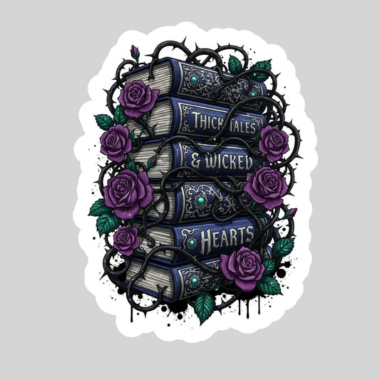 Thick Tales and Wild Hearts Book Reader Sticker – 3" Waterproof Bookish Sticker with Holo Overlay – Reading, Books, Reader Gift, Book Lover