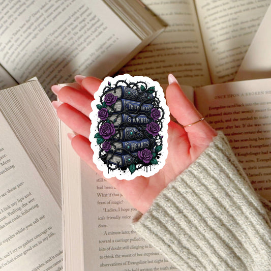 Thick Tales and Wild Hearts Book Reader Sticker – 3" Waterproof Bookish Sticker with Holo Overlay – Reading, Books, Reader Gift, Book Lover