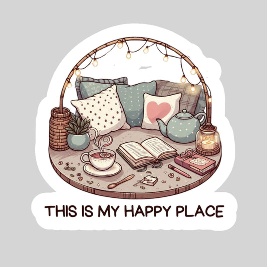 This is My Happy Place Book Reader Sticker – 3" Waterproof Bookish Sticker with Holo Overlay – Reading, Books, Reader Gift, Book Lover