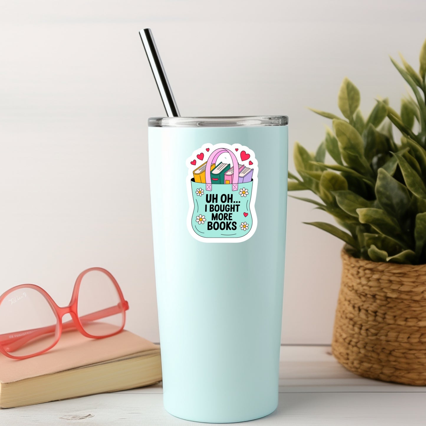 Uh Oh I Bought More Books Book Reader Sticker – 3" Waterproof Bookish Sticker with Holo Overlay – Reading, Books, Reader Gift, Book Lover