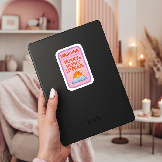 Warning Hory and Literate Book Reader Sticker – 3" Waterproof Bookish Sticker with Holo Overlay – Reading, Books, Reader Gift, Book Lover