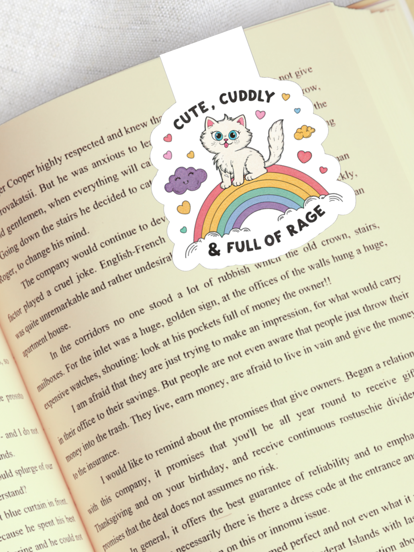 Magnetic Bookmark, Cute Cuddly and Full of Rage Funny Laminated with Holographic Overlay, Waterproof, Bookstore Merch, Book Reader