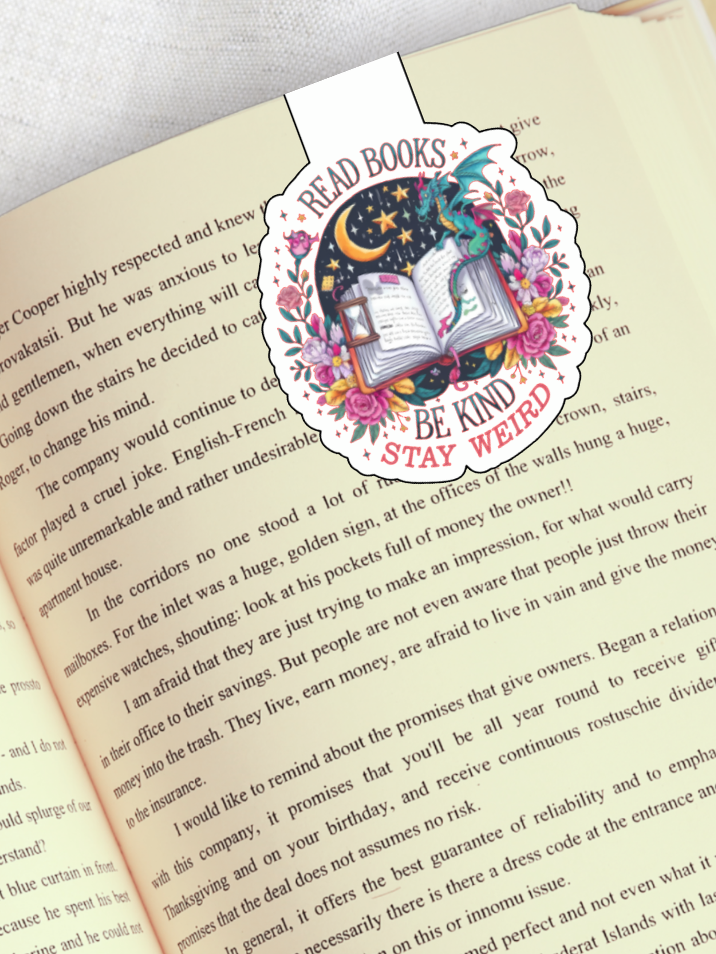 Magnetic Bookmark, Read Books Be Kind Stay Weird Dragon Laminated with Holographic Overlay, Waterproof, Bookstore Merch, Book Reader