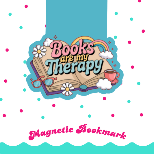 Magnetic Bookmark, Books Are My Therapy Laminated with Holographic Overlay, Waterproof, Bookstore Merch, Book Reader