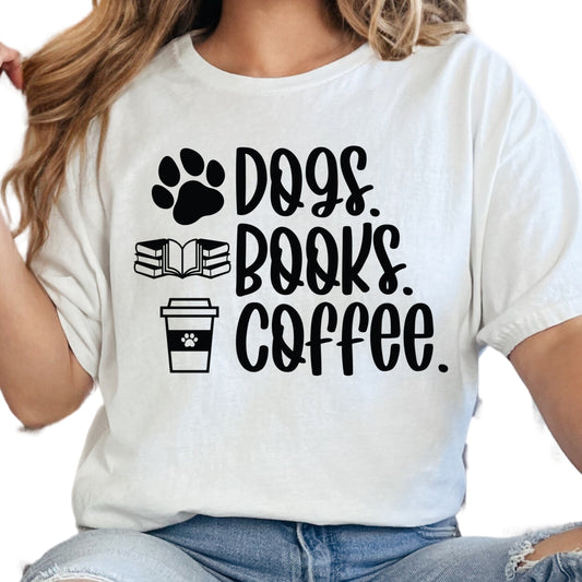Dogs Books and Coffee Book Reader Shirt, Book Lover Comfy Soft Tee, Reading Lover Top, Bookish Graphic, Gift for Readers