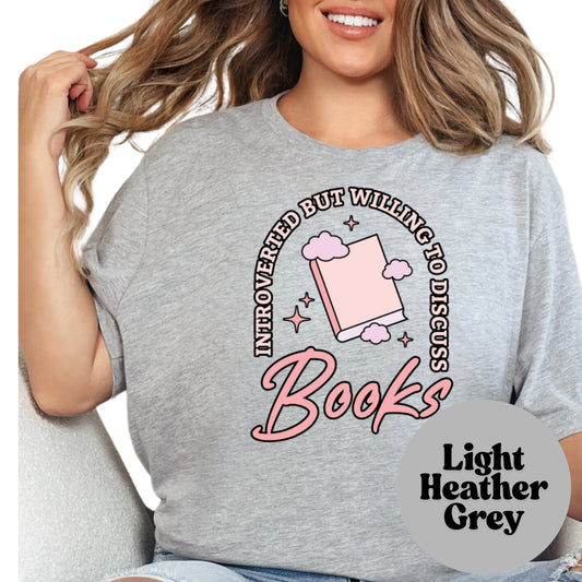 Introverted But Willing to Discuss Books Book Reader Shirt, Book Lover Comfy Soft Tee, Reading Lover Top, Bookish Graphic, Gift for Readers