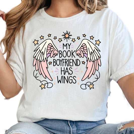 My Book Boyfriend Has Wings Book Reader Shirt, Book Lover Comfy Soft Tee, Reading Lover Top, Bookish Graphic, Gift for Readers