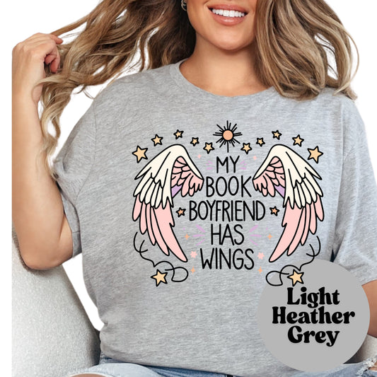 My Book Boyfriend Has Wings Book Reader Shirt, Book Lover Comfy Soft Tee, Reading Lover Top, Bookish Graphic, Gift for Readers
