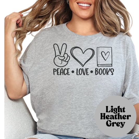 Peace Love Books Book Reader Shirt, Book Lover Comfy Soft Tee, Reading Lover Top, Bookish Graphic, Gift for Readers