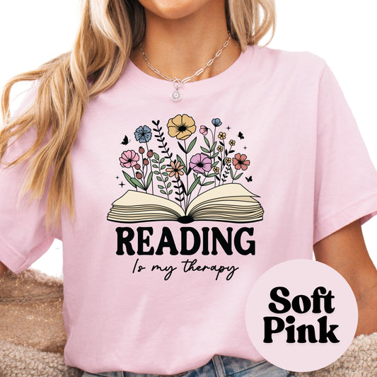 Reading is My Therapy Book Reader Shirt, Book Lover Comfy Soft Tee, Reading Lover Top, Bookish Graphic, Gift for Readers