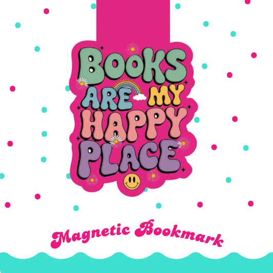 Magnetic Bookmark - Books are My Happy Place Laminated with Holographic Overlay, Waterproof, Bookstore Merch, Book Reader
